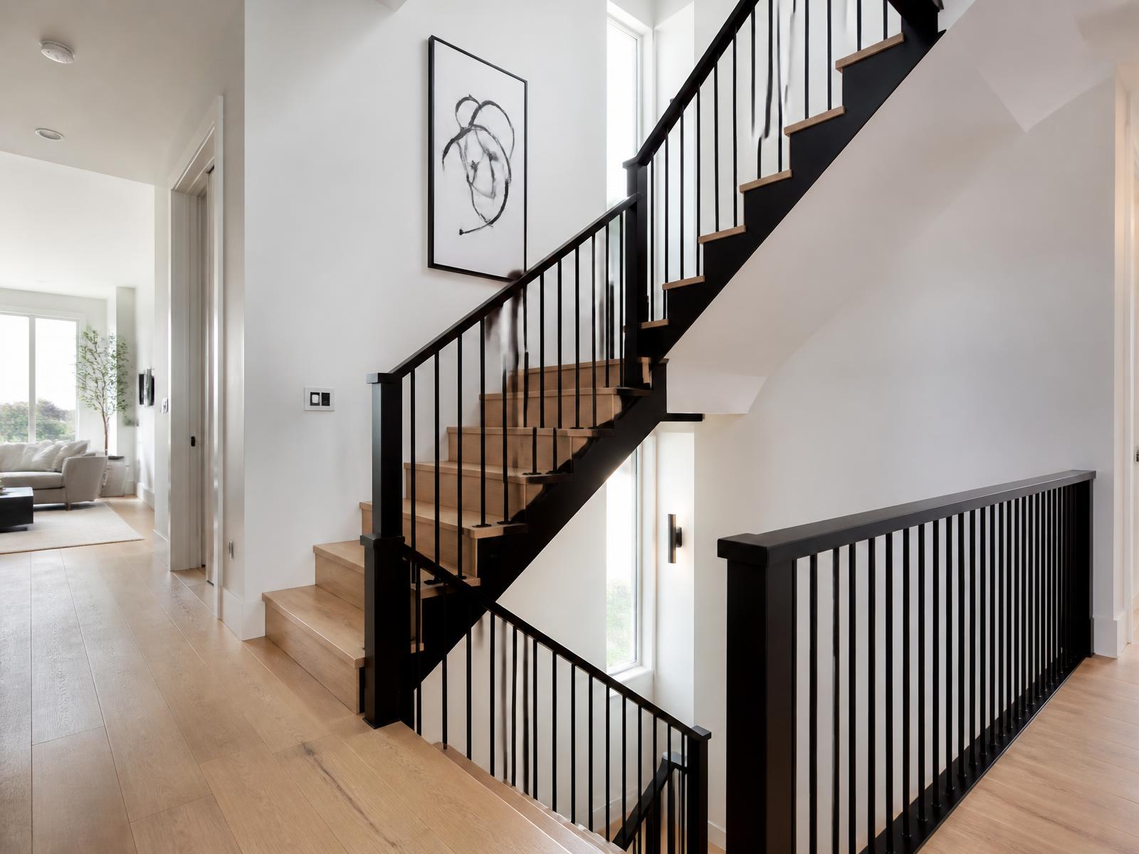 Matte black rails with white oak treads